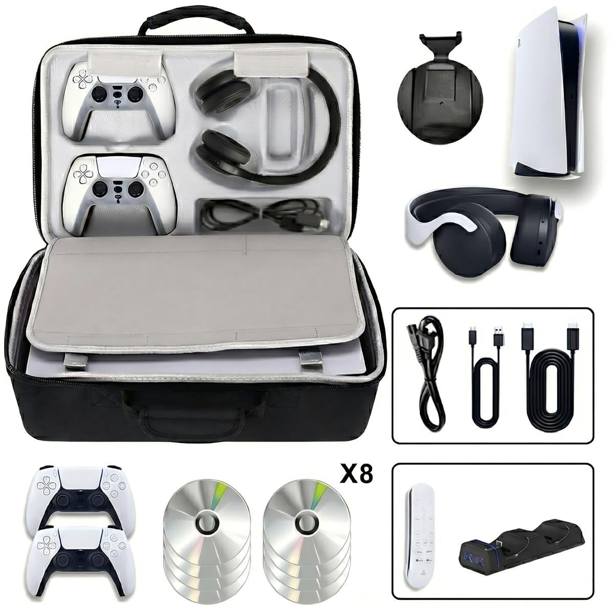 Travel Case for PS5 - Thickened Hard Shell Protective Organizer for PS5 Console, Headset, Dual Controllers, Game Discs & Accessories with Carry Handle