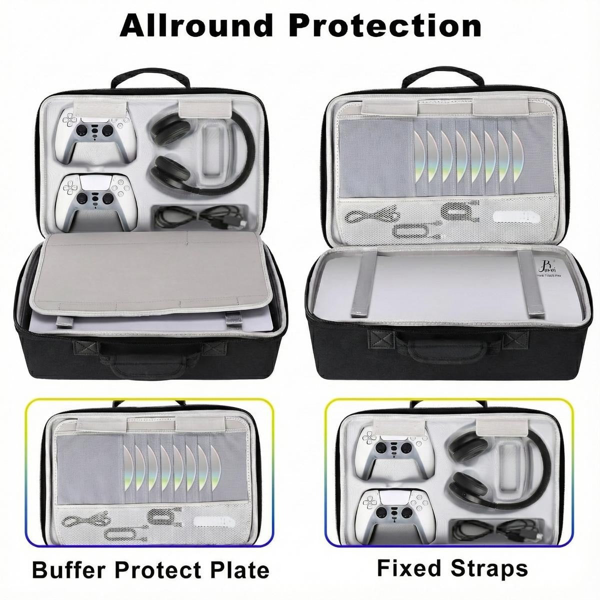 Travel Case for PS5 - Thickened Hard Shell Protective Organizer for PS5 Console, Headset, Dual Controllers, Game Discs & Accessories with Carry Handle